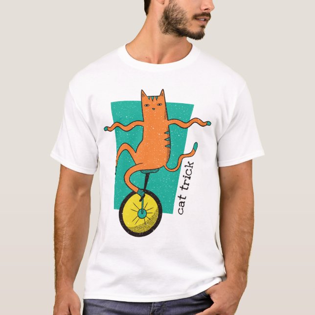 Camiseta Gato gracioso de gato montando un uniciclo (Anverso)