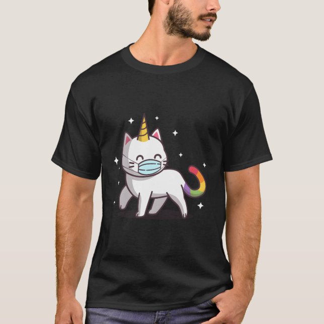 Camiseta Gato gracioso de gato unicornio con máscara de arc (Anverso)
