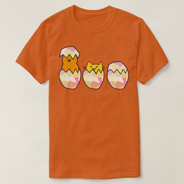 Camiseta Gato gracioso de huevos de Pascua entre los pollos (Diseño del anverso)