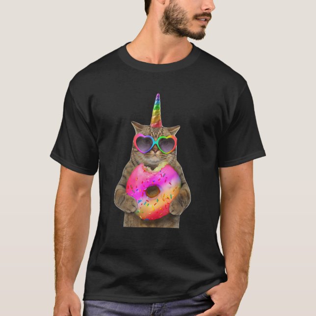 Camiseta Gato gracioso de humor con donut, gato gracioso mu (Anverso)