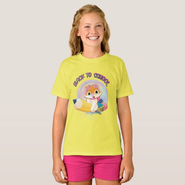 Camiseta Gato Gracioso De Vuelta A La Escuela (Anverso completo)