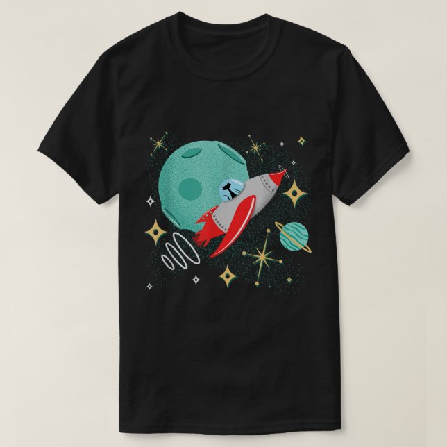 Camiseta Gato gracioso del cohete atómico gato futurista a  (Diseño del anverso)