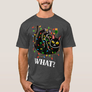 Camiseta Gato gracioso enredado en luces de árbol de Navida