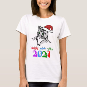 Camiseta Gato gracioso feliz Año Nuevo 2021