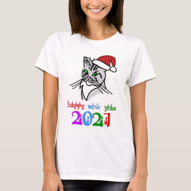 Camiseta Gato gracioso feliz Año Nuevo 2021 (Anverso)