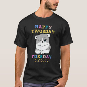 Camiseta Gato Gracioso Feliz Dos Días, 2-22-22, 22 De Febre