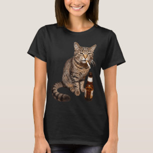 Camiseta Gato gracioso fumando bebiendo cerveza meme estúpi