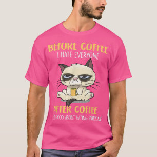 Camiseta Gato gracioso gruñón antes del café odio a todos