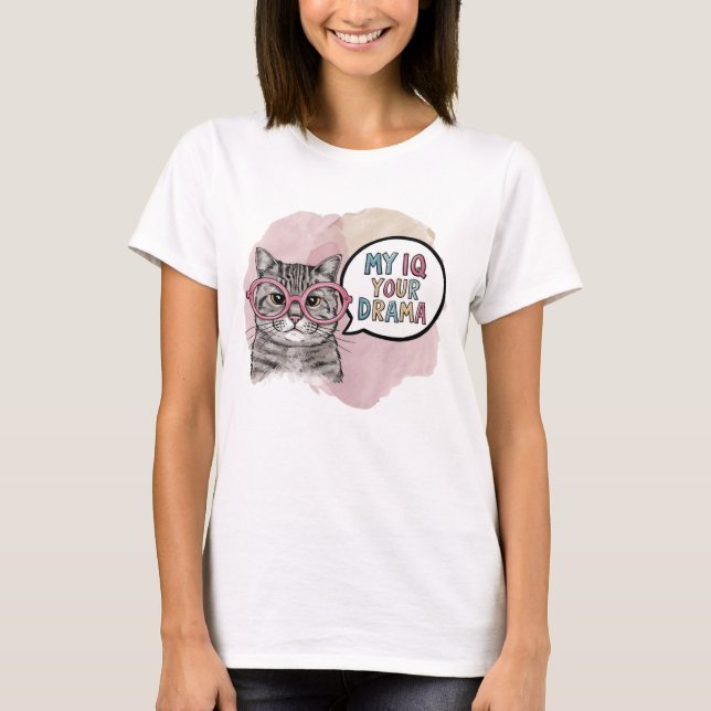 Camiseta Gato gracioso mi IQ tu drama (Anverso)