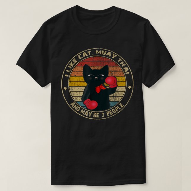 Camiseta Gato gracioso muay tailandés kickboxing gato en bo (Diseño del anverso)