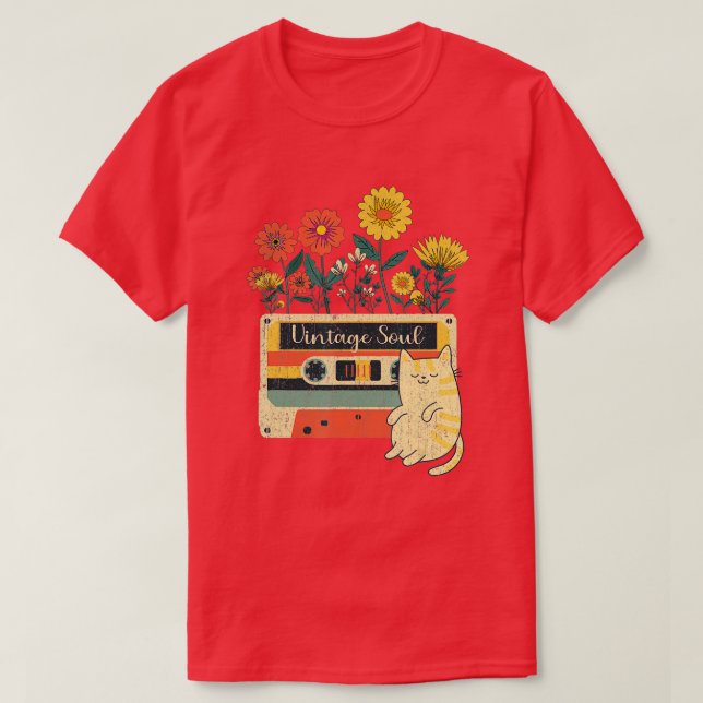 Camiseta Gato gracioso para mujeres - Flores de Soul Retro  (Diseño del anverso)