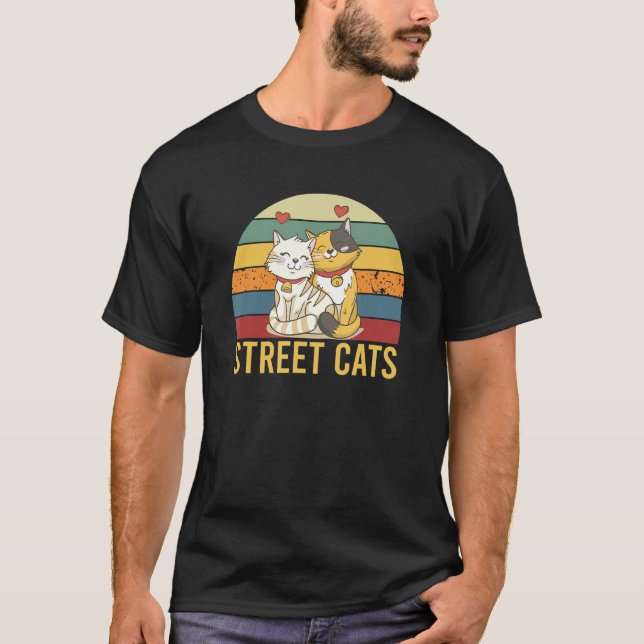 Camiseta Gato gracioso retro de gatos callejeros de época (Anverso)