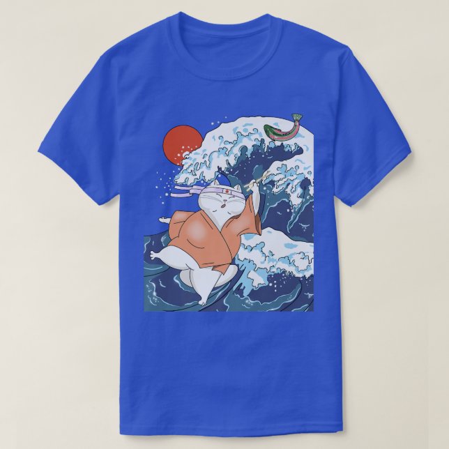 Camiseta Gato gracioso Samurai Wave Océano Pescado japonés  (Diseño del anverso)