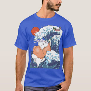 Camiseta Gato gracioso Samurai Wave Océano Pescado japonés 