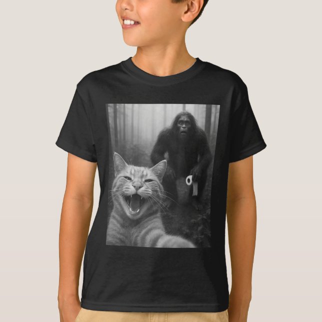 Camiseta Gato gracioso sorprendido de feliz selfie con palo (Anverso)