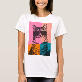 Camiseta Gato gracioso usando gafas de sol arte pop multico