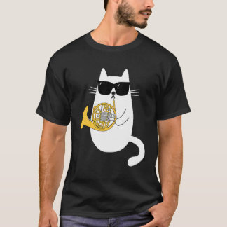 Camiseta Gato gracioso usando gafas de sol jugando al cuern