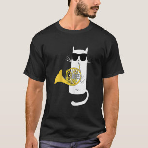 Camiseta Gato gracioso usando gafas de sol jugando cuerno f