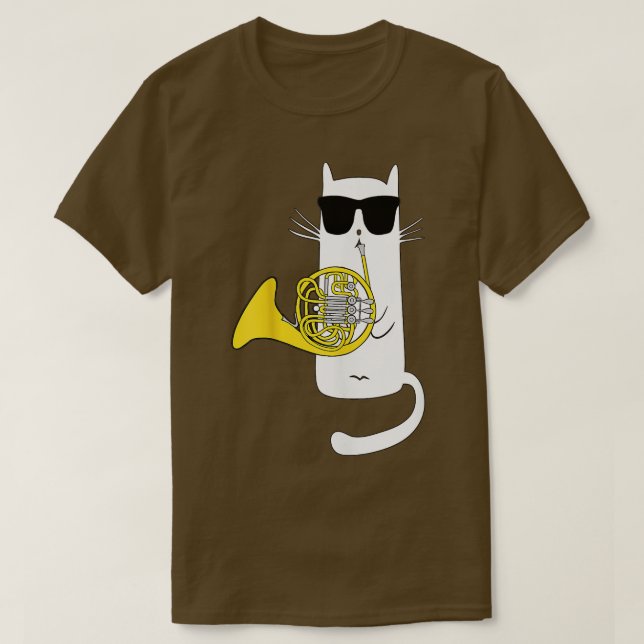 Camiseta Gato gracioso usando gafas de sol jugando cuerno f (Diseño del anverso)