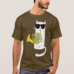 Camiseta Gato gracioso usando gafas de sol jugando cuerno f