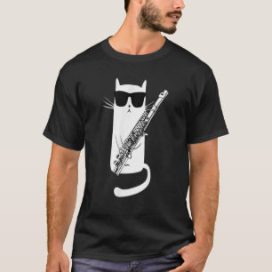 Camiseta Gato gracioso usando gafas de sol jugando flauta m