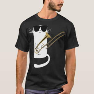 Camiseta Gato gracioso usando gafas de sol jugando trombona