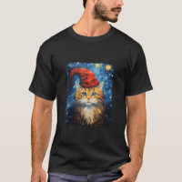 Gato gracioso usando Santa Hat Van Gogh Starry Noc