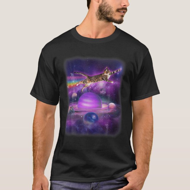 Camiseta Gato gracioso volando en el espacio avión de gato  (Anverso)