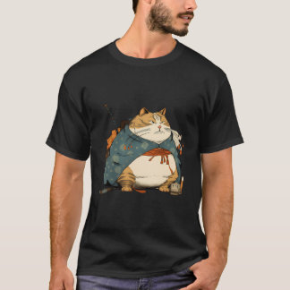 Camiseta Gato graso Samurai japonés estilo Ukiyo E