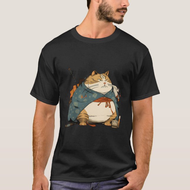 Camiseta Gato graso Samurai japonés estilo Ukiyo E (Anverso)