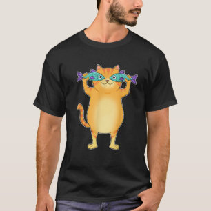 Camiseta Gato Grasoso Capturando Pescado Pescado Ojos Masco