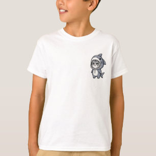 Camiseta Gato Gris Atigrado Gruñón con Disfraz de Tiburón p