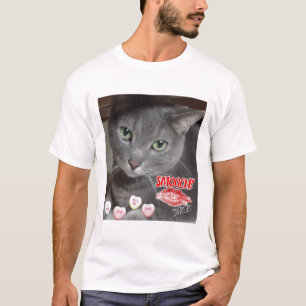 Camiseta Gato gris azul ruso el día de San Valentín