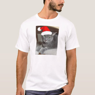 Camiseta Gato gris azul ruso navidad