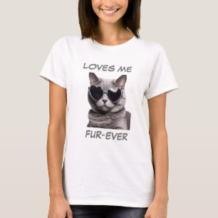 Camiseta Gato Gris Birmano Gafas de sol de forma cardíaca