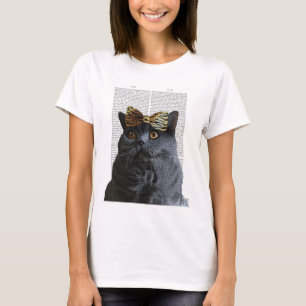 Camiseta Gato gris con arco de leopardo