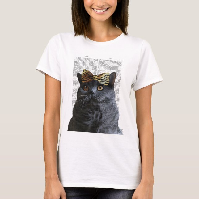 Camiseta Gato gris con arco de leopardo (Anverso)