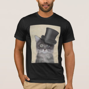 Camiseta Gato gris con sombrero superior