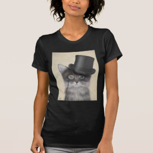 Camiseta Gato gris con sombrero superior