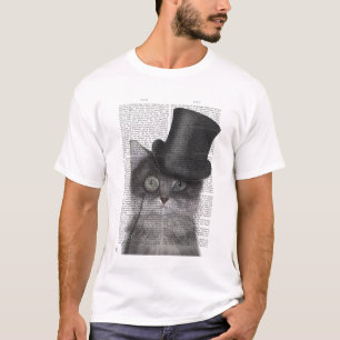 Camiseta Gato gris con sombrero superior