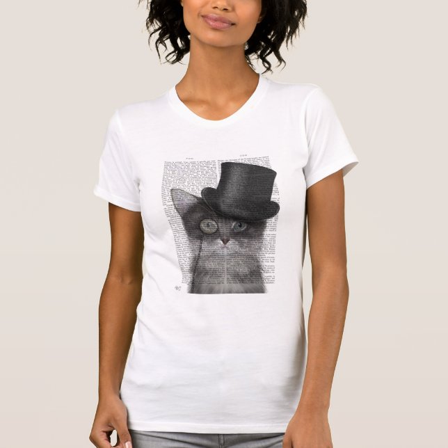 Camiseta Gato gris con sombrero superior (Anverso)