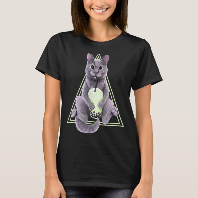 Camiseta Gato gris con té de burbujas (Anverso)