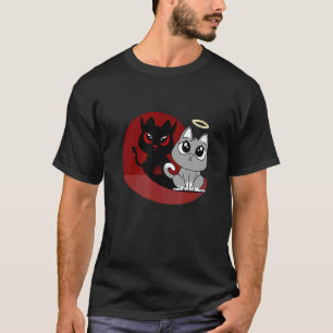 Camiseta Gato Gris Divertido Diablo Ángel Gato Malo Sombra 