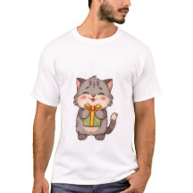 Gato gris Kawaii lindo abrazando caja de regalo fl