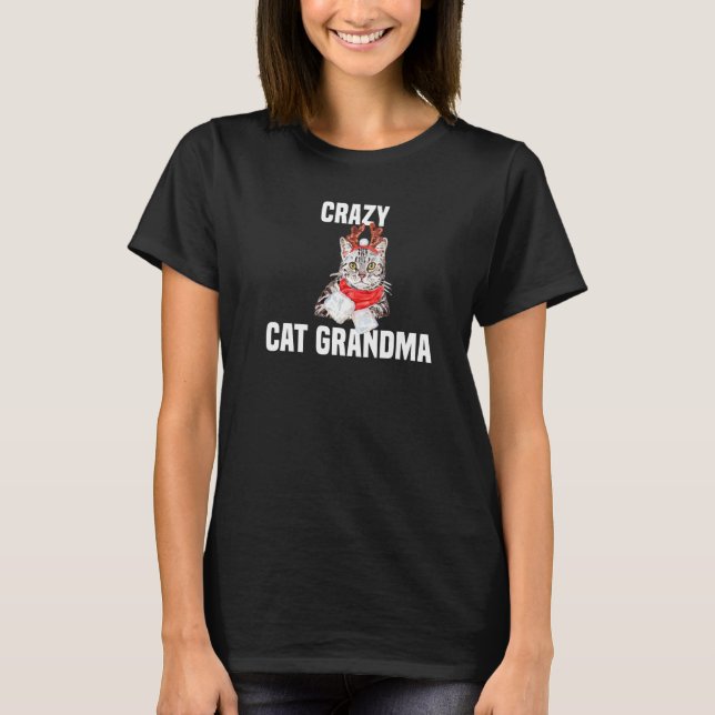 Camiseta Gato gris lindo con disfraz de reno Crazy Cat Gran (Anverso)