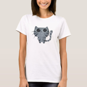 Camiseta Gato gris lindo con los ojos morados grandes