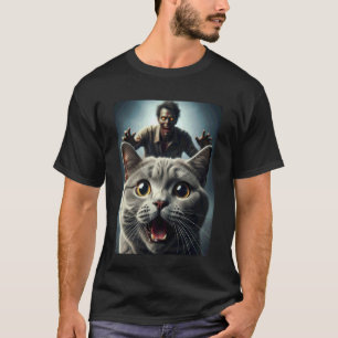 Camiseta Gato Gris Selfie con Dueño de Mascota Divertido Gr