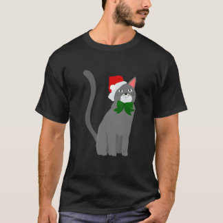 Camiseta gato gris sombrero santa claus navidad