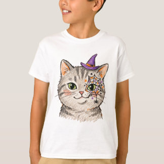 Camiseta Gato Gris Tabby Lindo de Halloween Pintura Facial