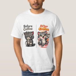 Camiseta Gato Gruñón Antes del Café Gato Feliz Después del 